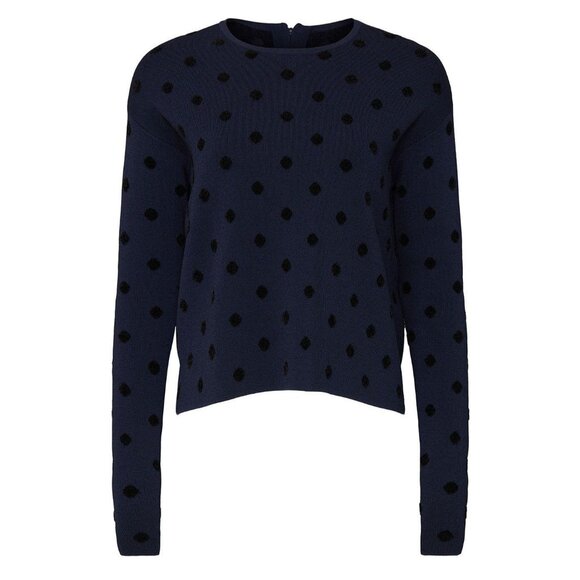 Thakoon Collective Womens Pullover Top Size XS Xsmall Navy Blue Polka Dot Crewne - Picture 1 of 9